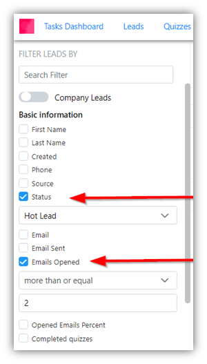 Figure 4: LE CRM Leads Screen with Notes and Status Columns